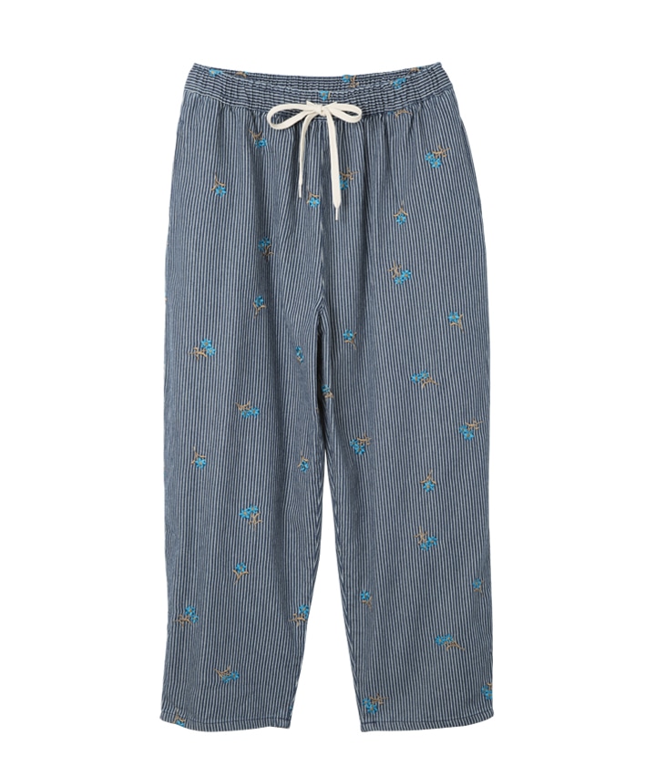 ヒッコリー花刺繍パンツ