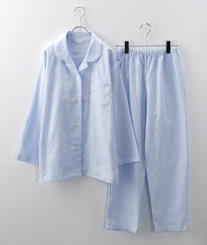 パジャマ Mサイズ ストライプ ブルー 日本製 綿100 【一部予約販売中 ...