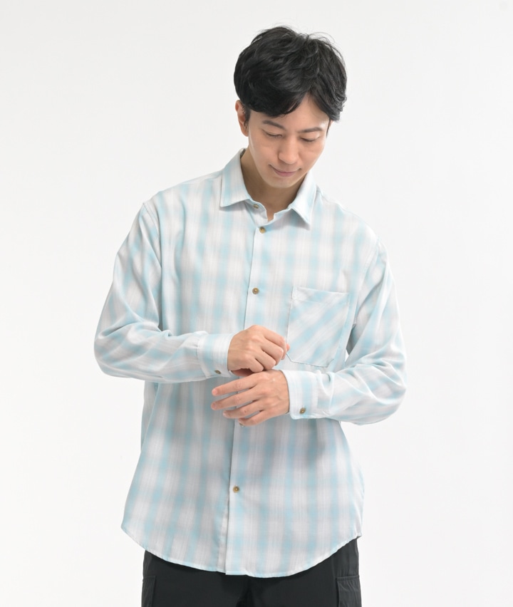 今風カジュアル】オンブレーチェックシャツ(Ｍサイズ サックス ...