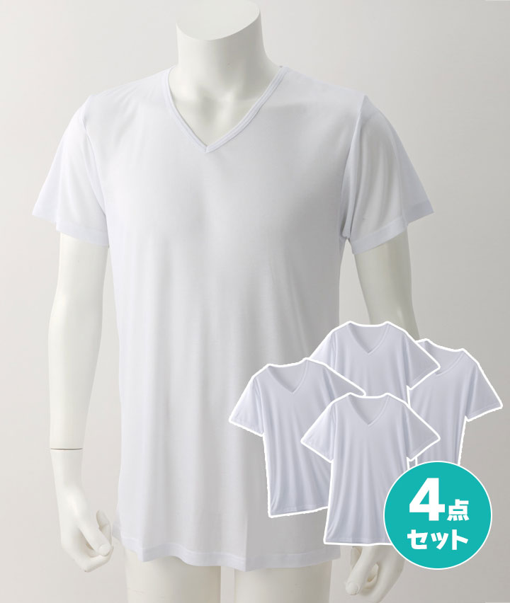 【ＭＥＮ’Ｓ ＩＮＮＥＲ ＷＥＡＲ】（４点セット）（吸水速乾）（ソフトタッチ）半袖Ｖ首シャツ