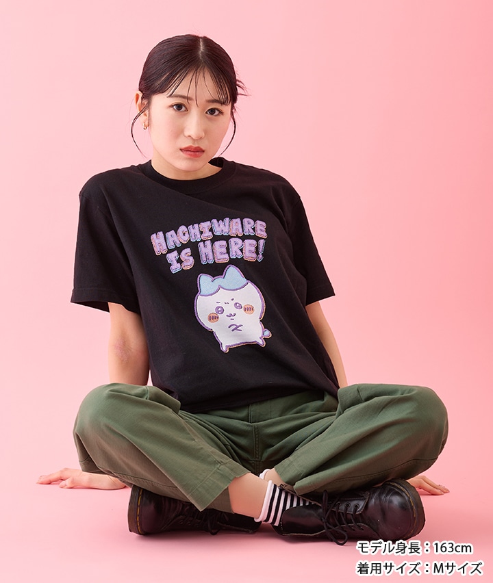 ちいかわ】（ハチワレ）レトロ印刷風半袖Ｔシャツ(Ｍサイズ ブラック 