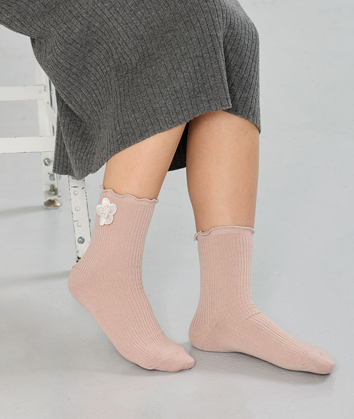 （１足物）お花ワッペン付きソックス