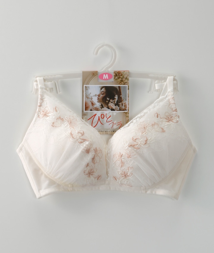 （ぴとブラ）フラワーチュールレースノンワイヤーブラジャー