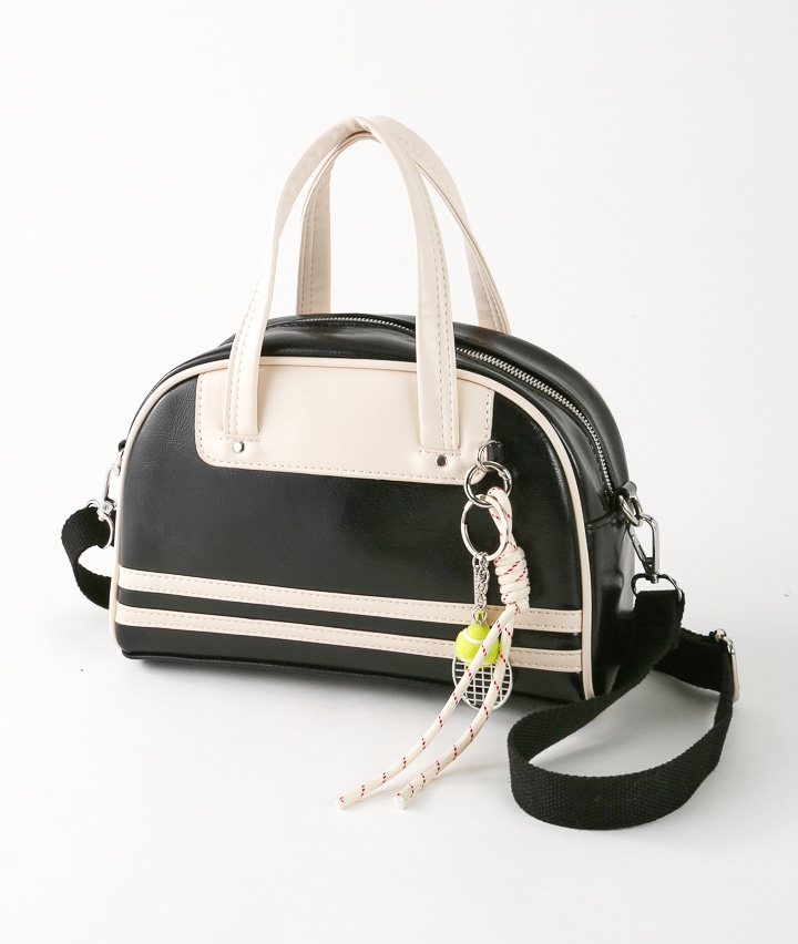 チャーム付き合皮ボストンショルダーバッグ