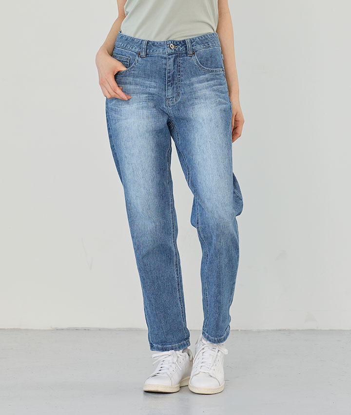 麻混デニムスキニーパンツ