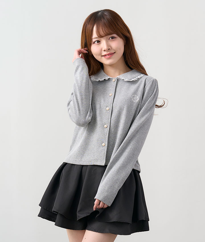 襟付きリブカーディガン