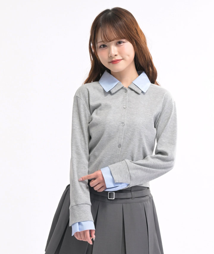 ＜トレンドスタイル＞婦人配色襟カーディガン