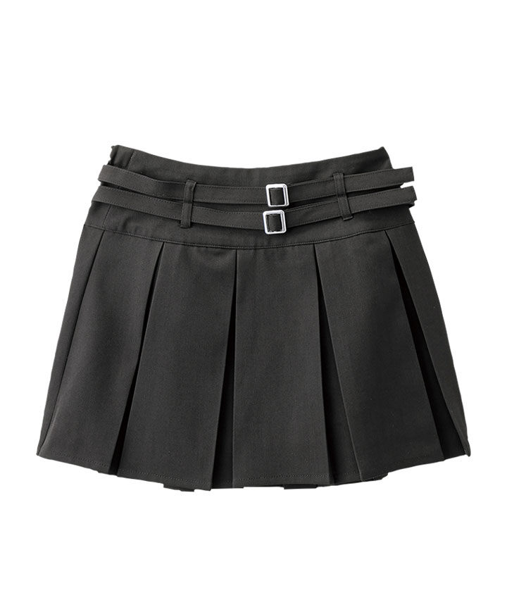 ダブルベルト付きプリーツスカート