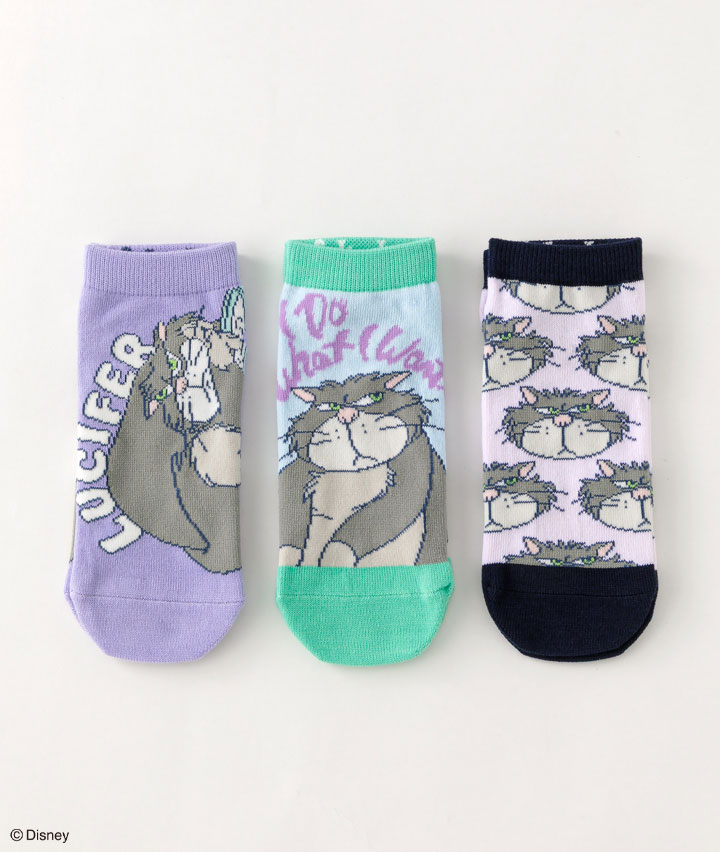 【Ｄｉｓｎｅｙ】（ルシファー）（３足組）フロント柄ソックス