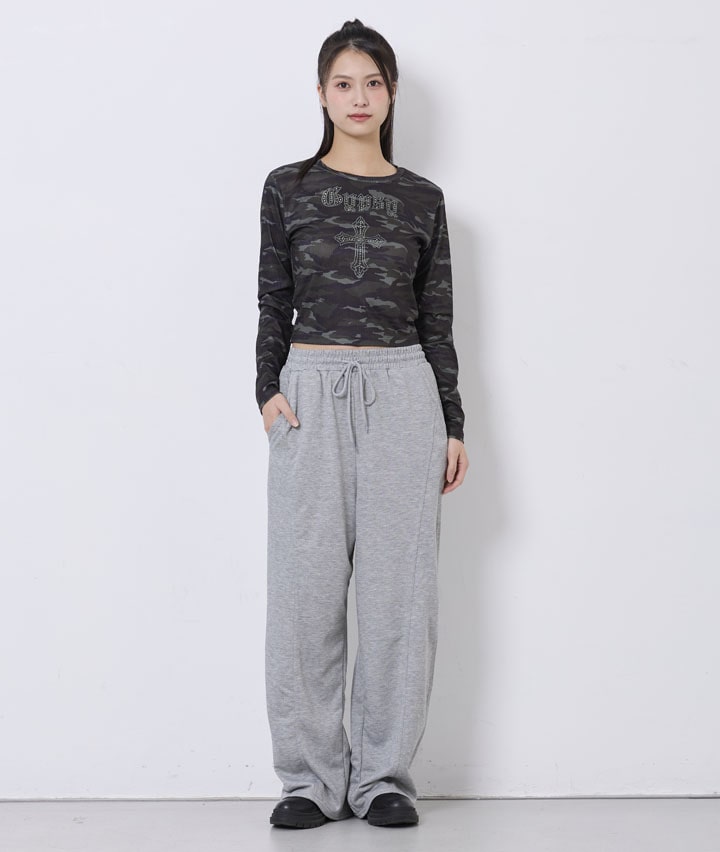 ラメ裏毛ワイドパンツ