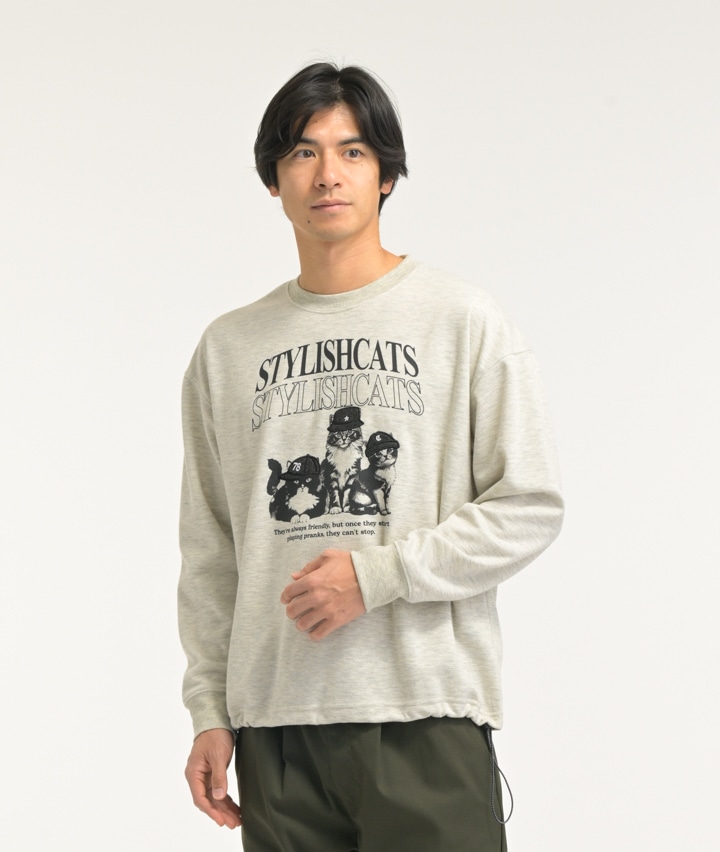 猫柄スピンドル使いトレーナー