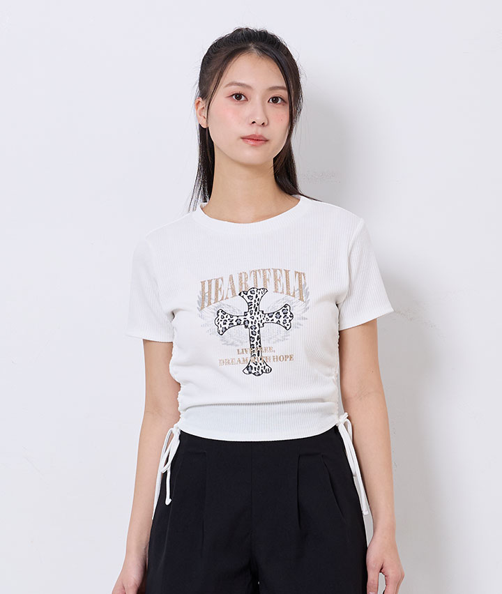 ヒョウ柄クロスモチーフＴシャツ