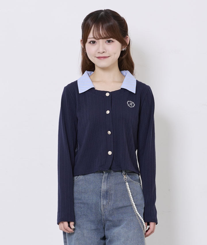 シャツレイヤード見えカーディガン