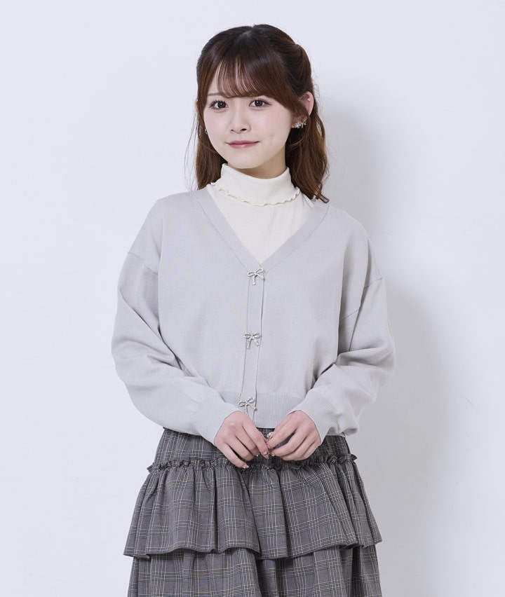 リボンビジュー付きカーディガン