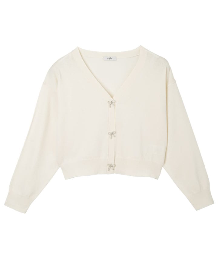 リボンビジュー付きカーディガン