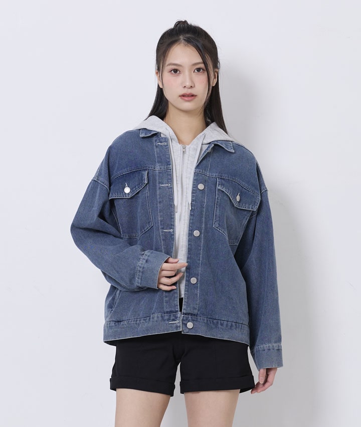 フードドッキングデニムブルゾン