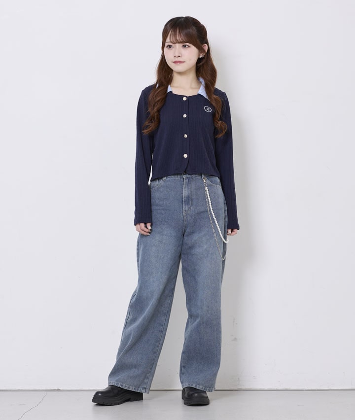 パールチェーン付きデニムパンツ