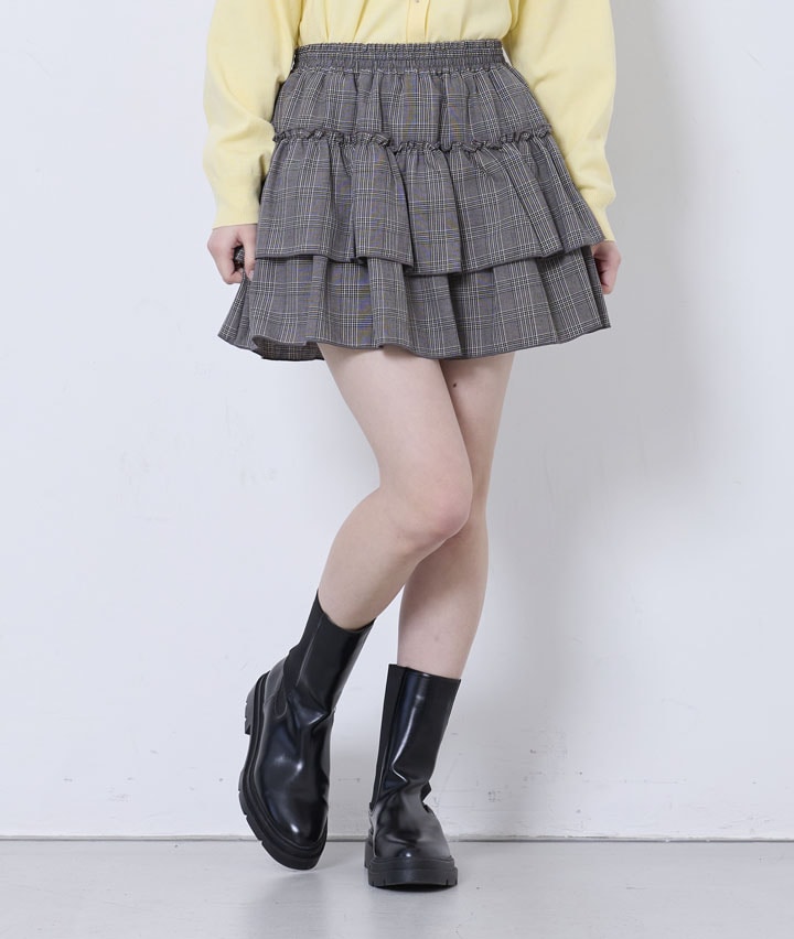 チェックレイヤードミニスカート