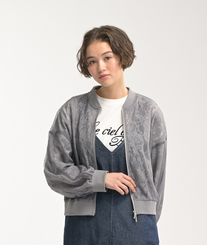 チュール重ねレースブルゾン