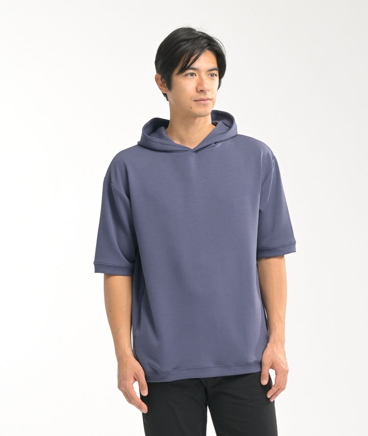 【シルキーエアーライト】（接触冷感・速乾・ＵＶカット・ソフトタッチ）五分袖プルパーカー