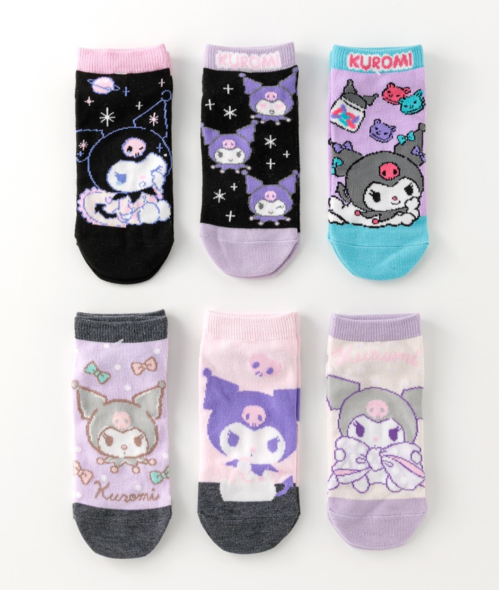 【サンリオキャラクターズ】（クロミ）（６足入り）フロント柄ソックスパック