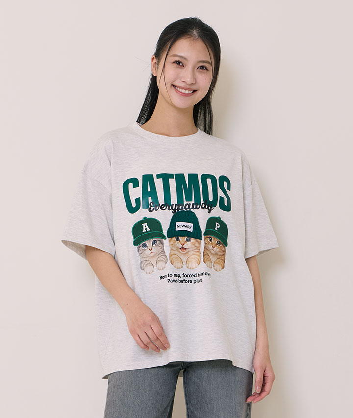 帽子貼り付けデザインネコＴシャツ