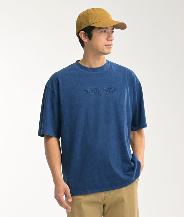 インディゴ染めエンボス加工Ｔシャツ