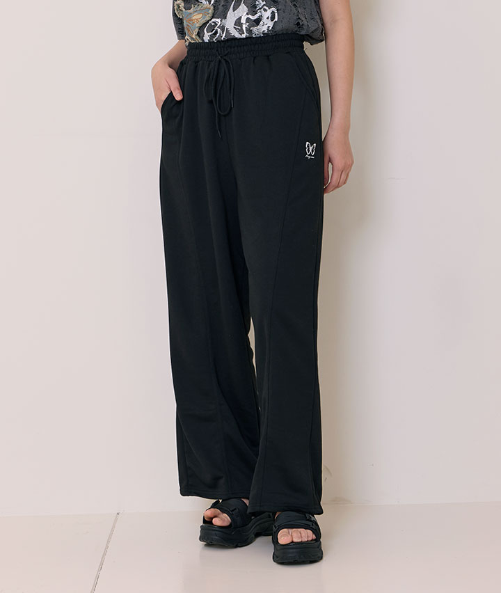 蝶刺しゅう裏毛ワイドパンツ