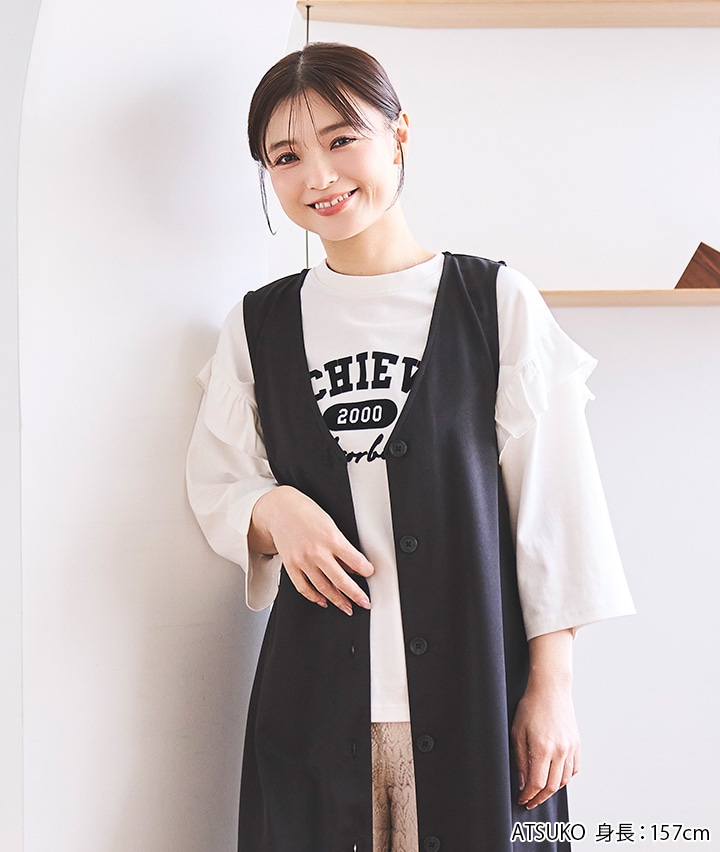 袖フリルフロッキーロゴプリントＴシャツ