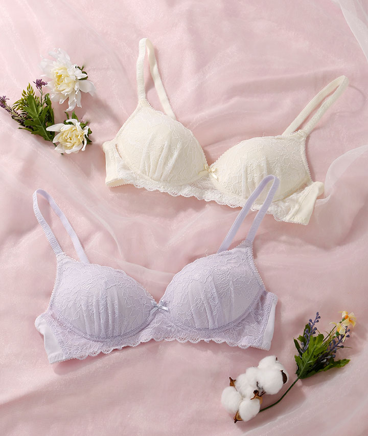 （ローズオイル加工）（コットンＭＩＸ）ラッセルレースノンワイヤーブラジャー