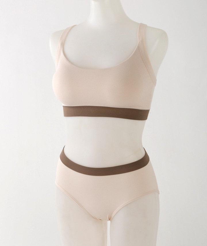 （今っぽブラセット）（成型編み）バイカラーハーフトップ＆ショーツセット