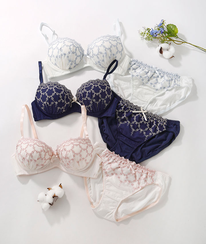 （今っぽブラセット）コットンレースノンワイヤーブラジャー＆ショーツセット