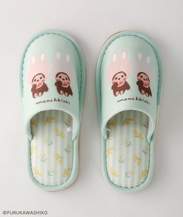 【モンチッチ】スリッパ　中ストライプ花