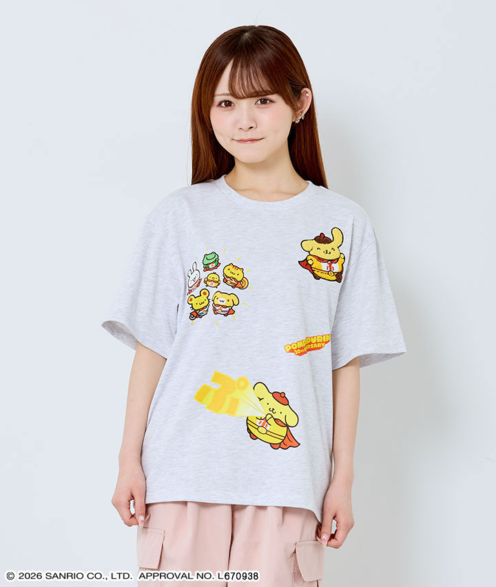 【サンリオキャラクターズ】（ポムポムプリン）サガラ刺しゅうプリントＴシャツ