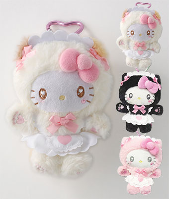 【サンリオ】（ハローキティ）ねこねこメイドハートカラビナ付きぬいぐるみ風ポーチ