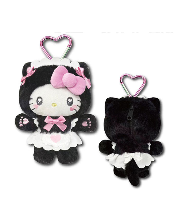 【サンリオ】（ハローキティ）ねこねこメイドハートカラビナ付きぬいぐるみ風ポーチ