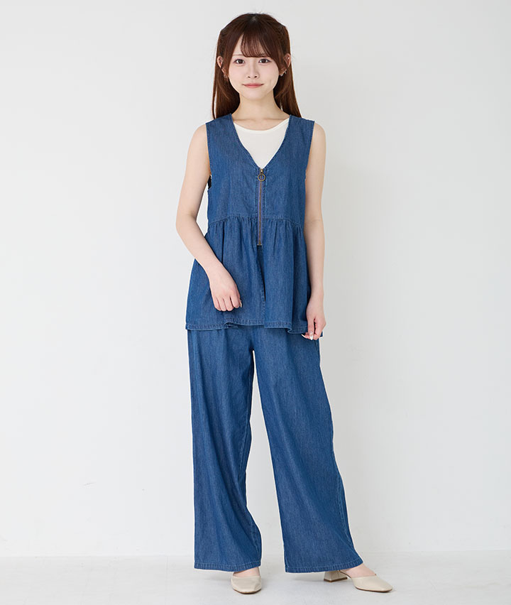 デニムジップジレ＋パンツセット