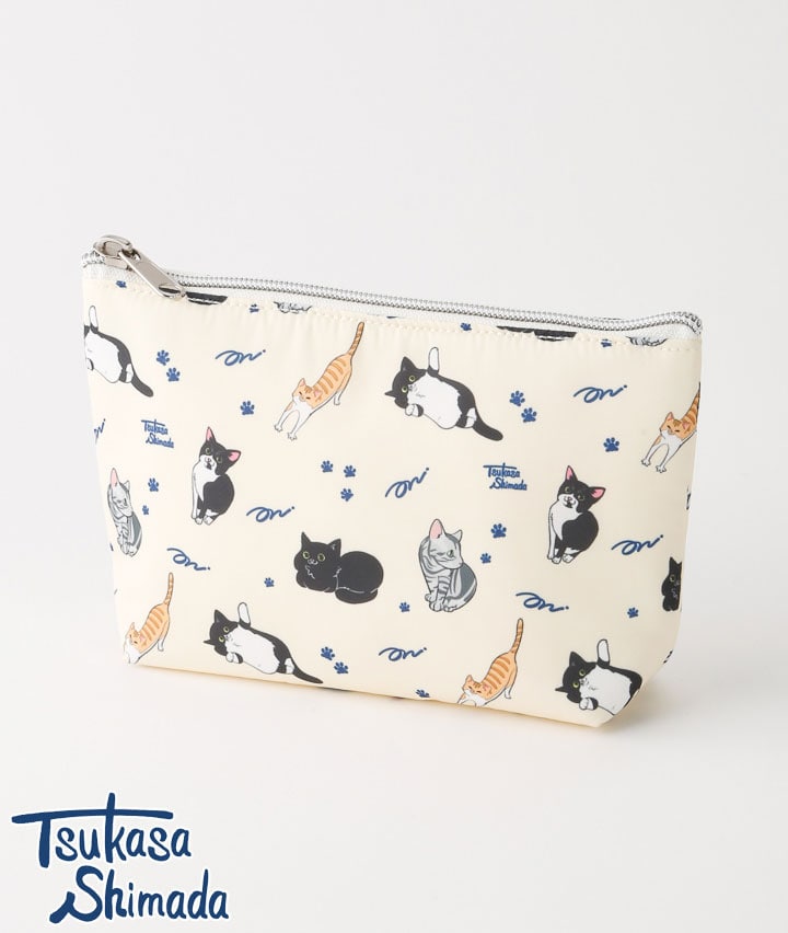 【島田つか沙】猫総柄　舟形ポーチ