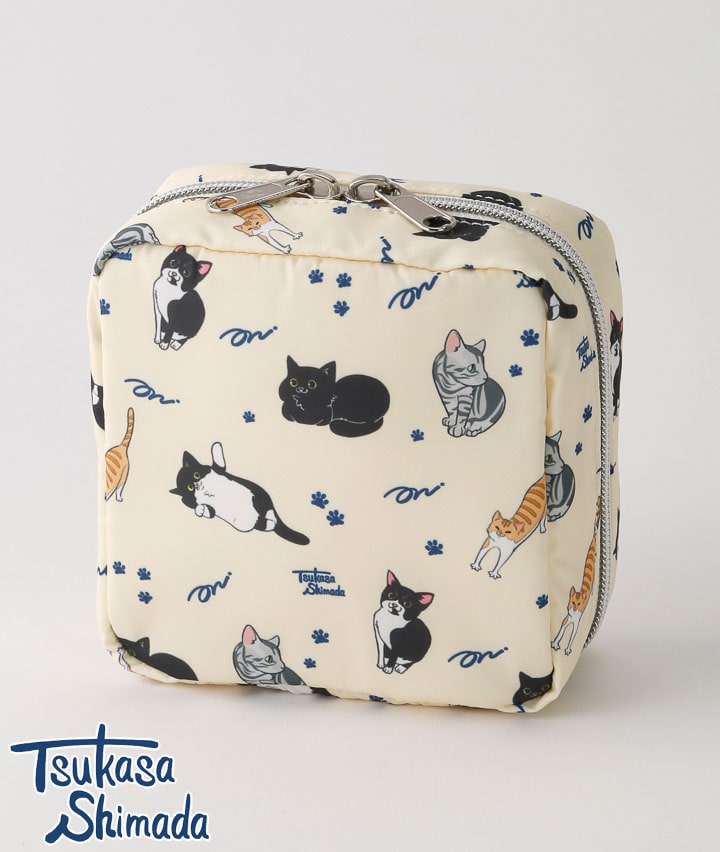 【島田つか沙】猫総柄　スクエアポーチ