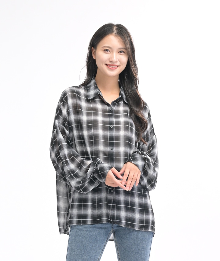 シフォンチェックシャツ