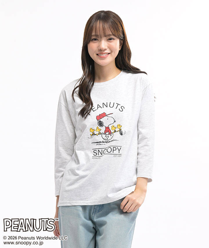 PEANUTS】（スヌーピー）七分袖Tシャツ(Mサイズ オートミール