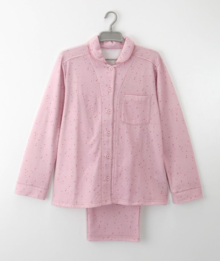 （こだわりパジャマ）（肌側綿１００％）ドット柄キルトシャツパジャマ