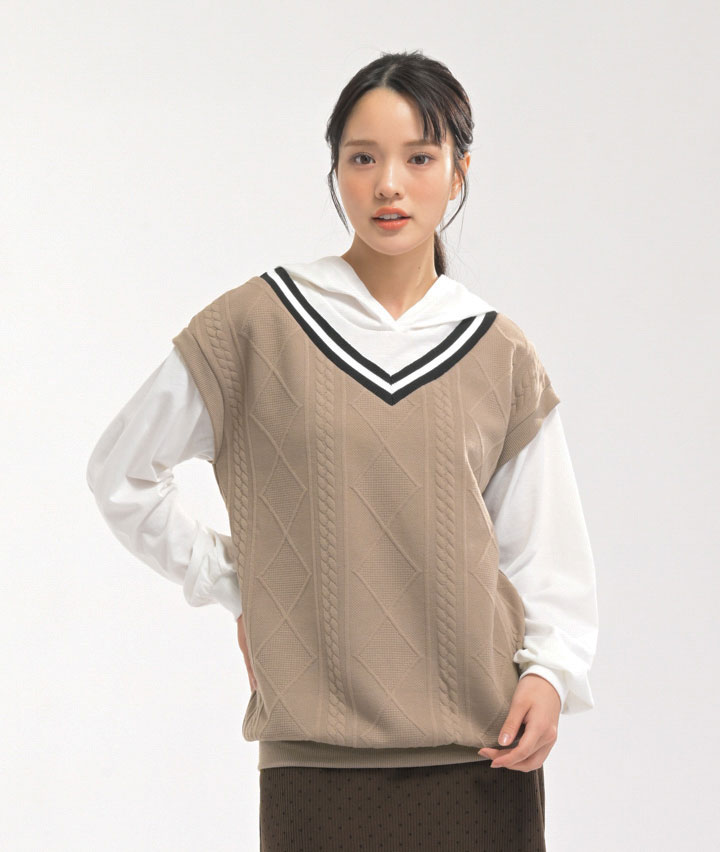 膨れジャガードフェイクレイヤードプルオーバー