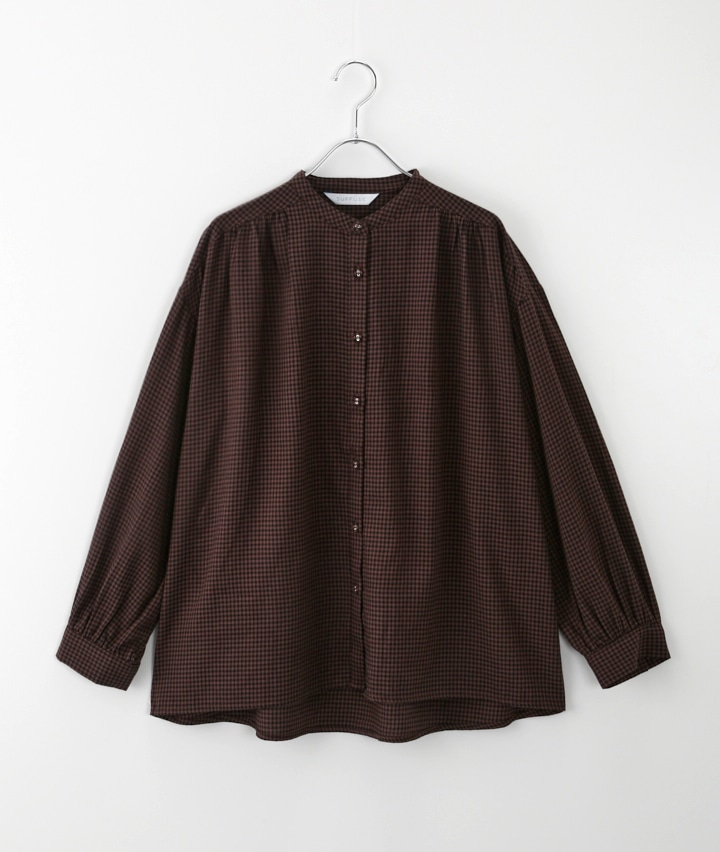 【生活の木】（ＳＯＦＴ ＷＡＲＭ）（カレンデュラオイル配合）ビエラ素材バンドカラーギャザーシャツ