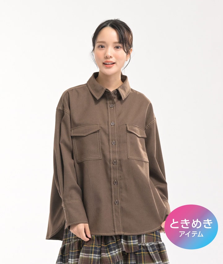 エステルツイル配色ステッチレギュラーカラーシャツ