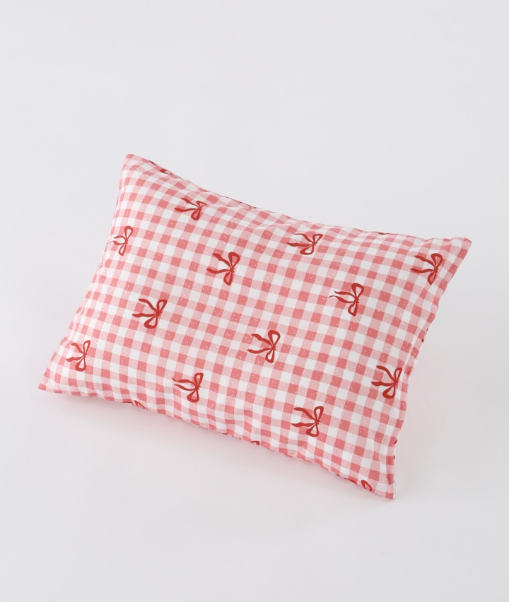 枕カバー　リボンチェック柄　３５×５０ｃｍ