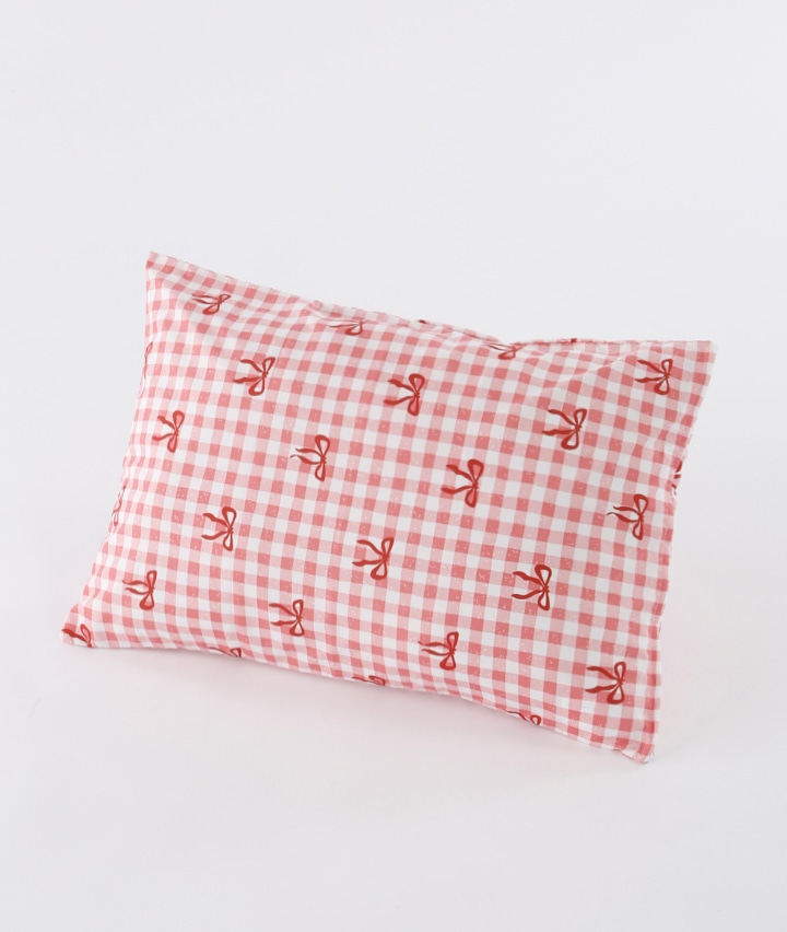 枕カバー　リボンチェック柄　４３×６３ｃｍ