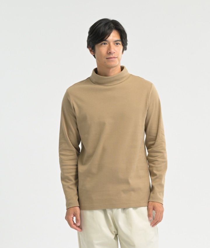 （パウダースムース）メンズストレッチ杢タートルネックＴシャツ