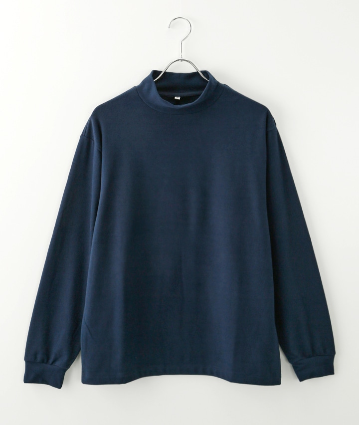 （パウダースムース）メンズストレッチ杢モックネックＴシャツ