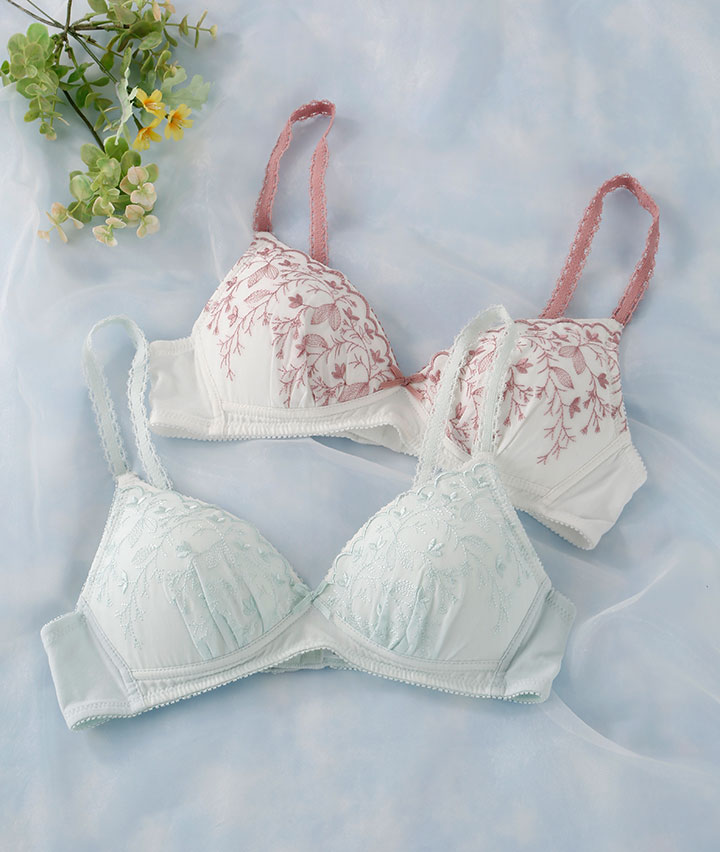 （シアバターオイル加工）（コットンＭＩＸ）コットンレースノンワイヤーブラジャー